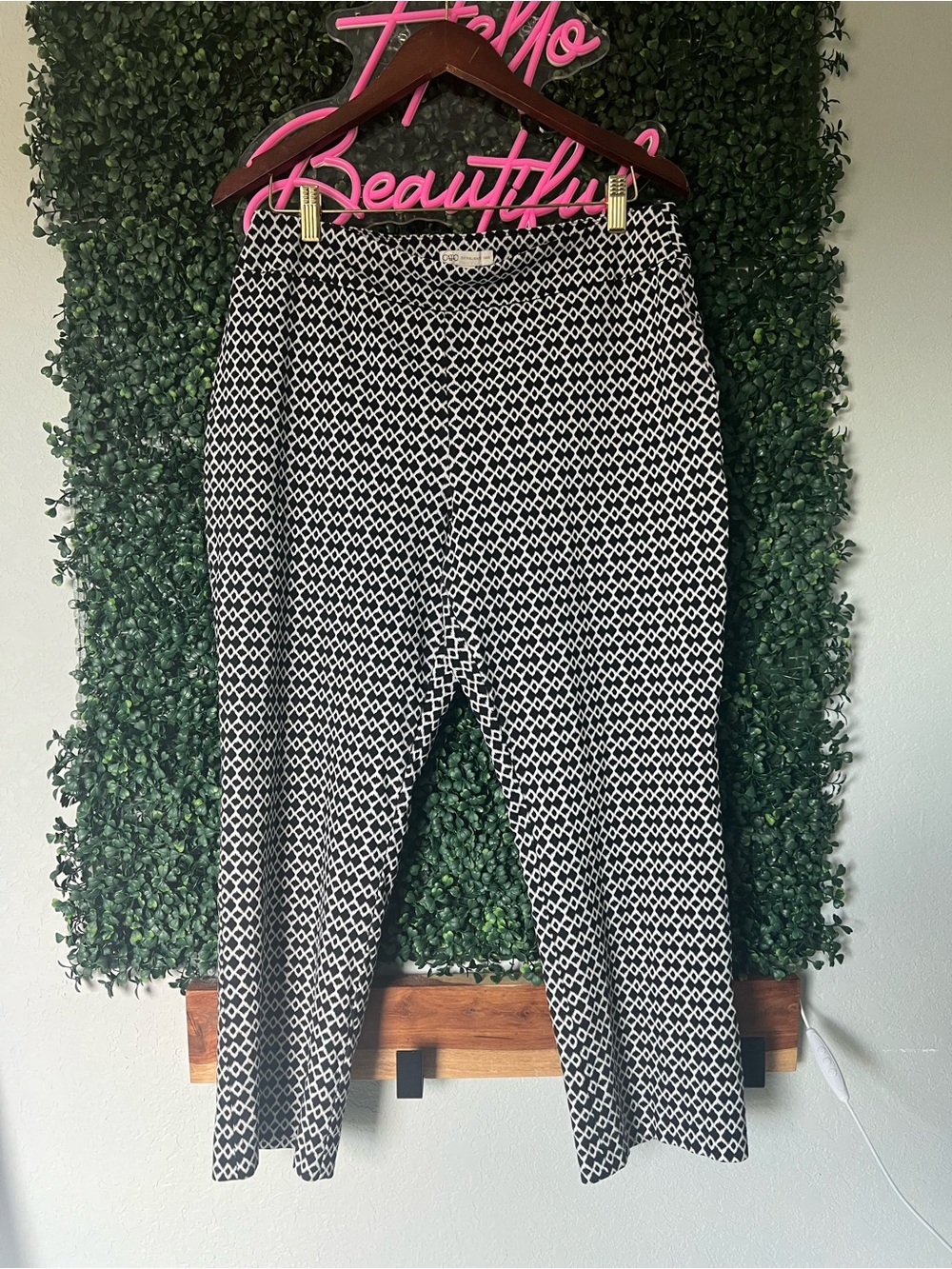 Cato Black & White Geometric Straight-Leg Pants